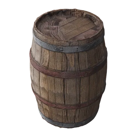 Old wooden barrel bound with iron hoops — a 3D model generated by Polyme