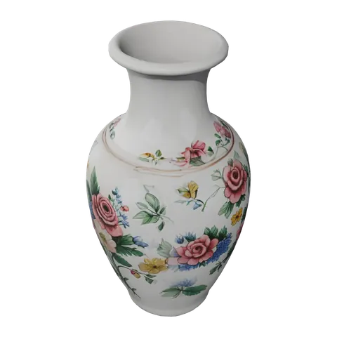 Glazed ceramic vase with a painted floral pattern — a 3D model generated by Polyme